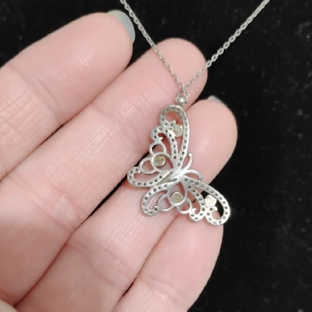 SALE! Elegant 925 Silver Butterfly & Evil Eye Czs Pendant Necklace 18